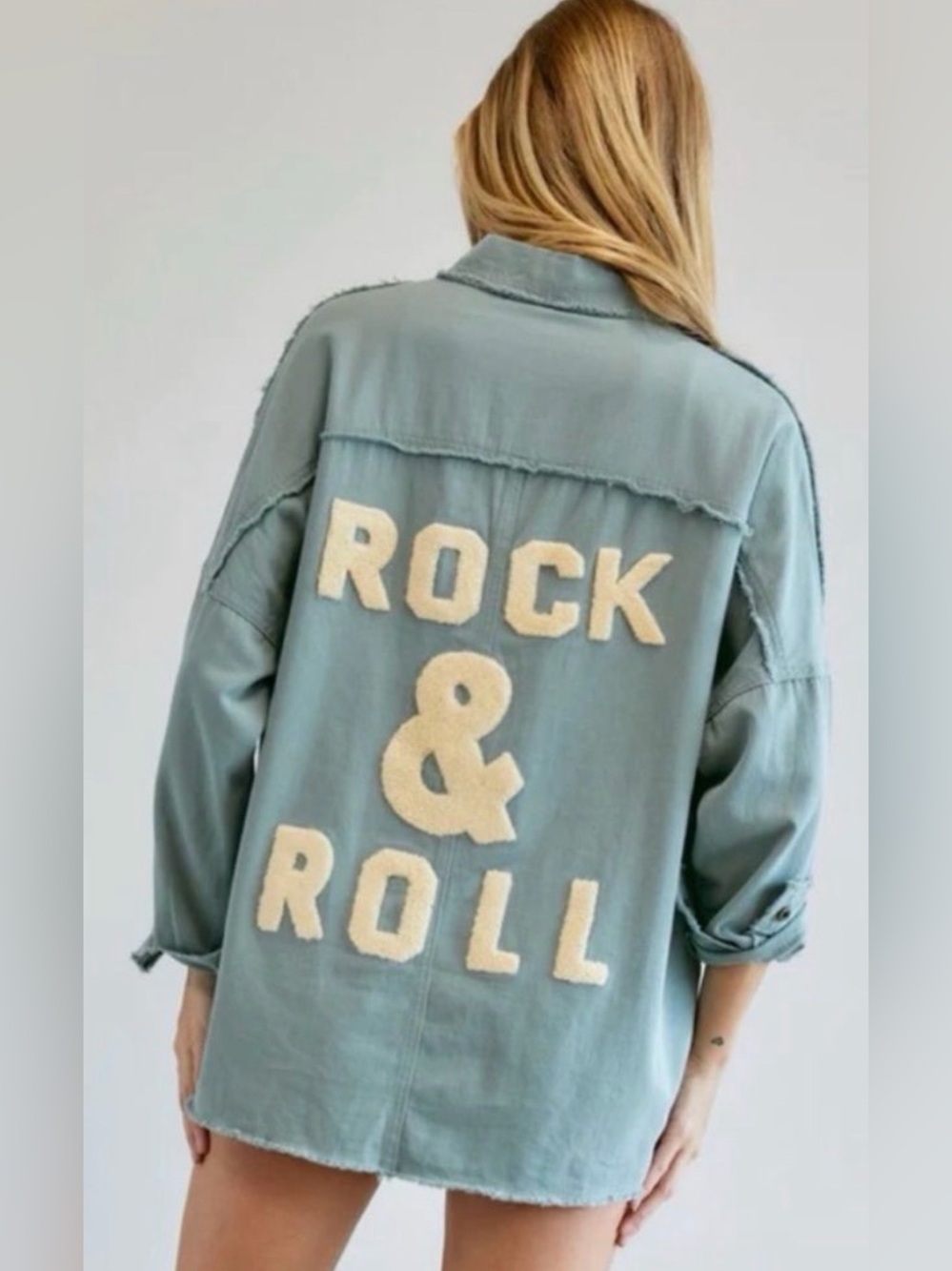 DAVI & DANI Light Blue 'Rock & Roll' Oversized Jean Jacket
